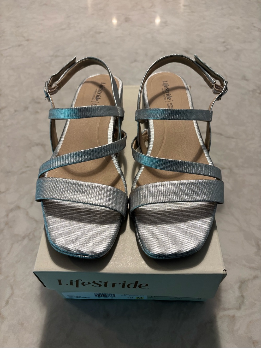 Life Stride Metallic Silver Strappy Sandals
